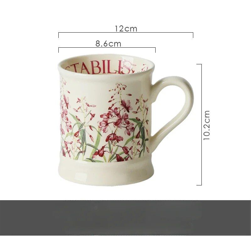 Chic Handgrip Ceramic Mug - Prairie Style, Floral Elegance for Office & Restaurant