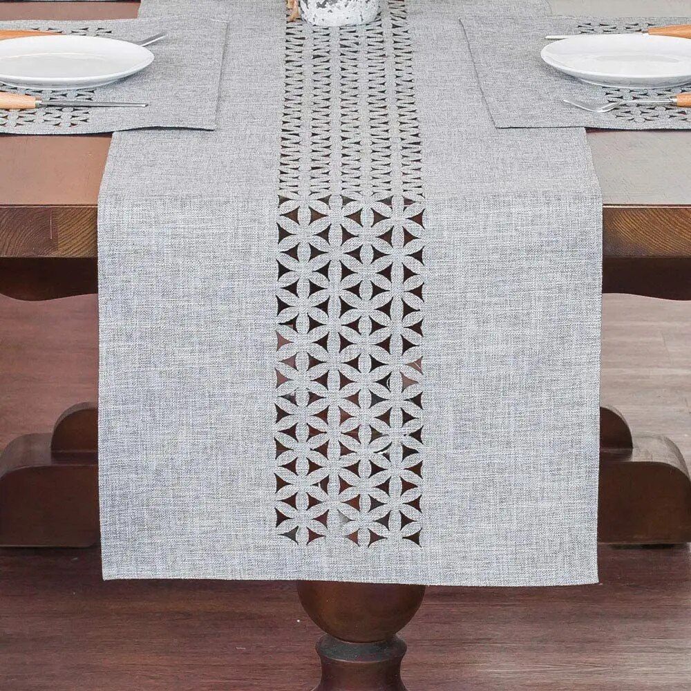 Elegant Gray Hollow Table Runner