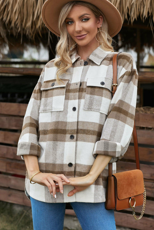 Plaid Dropped Shoulder Pocket Shacket (more color options)