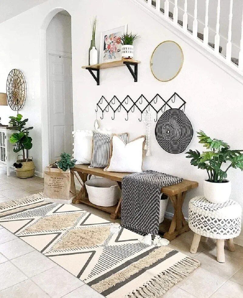 Chic Diamond Boho Cotton Runner Rug with Tassels