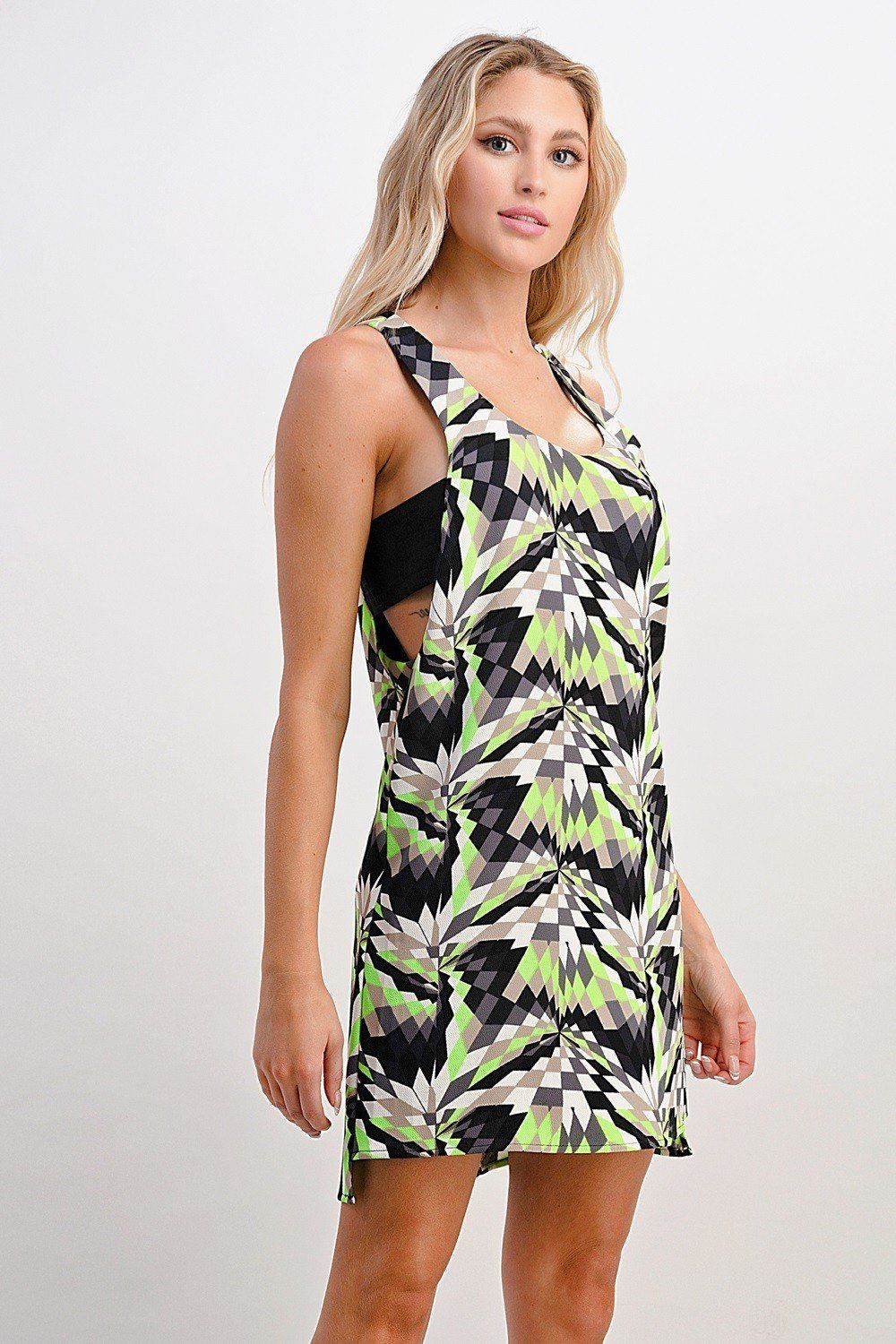 Kaleidoscope Printed Side Band Fashion Mini Dress