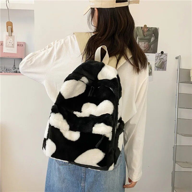 Chic Heart Plush Backpack