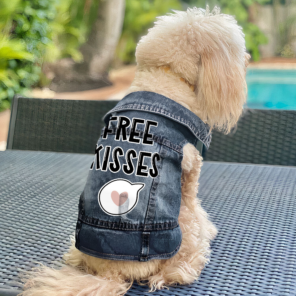 Free Kisses Dog Denim Vest - Word Print Dog Denim Jacket - Minimalist Dog Clothing