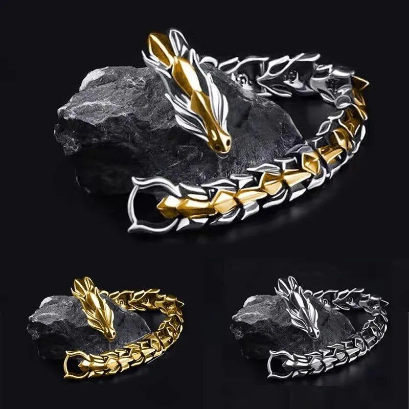 Vintage Dragon Head Punk Hip Hop Men's Bracelet