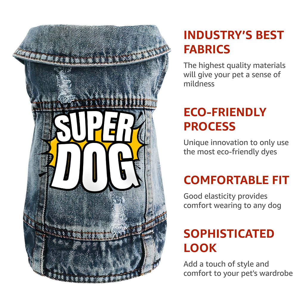 Super Dog Denim Vest - Colorful Dog Denim Jacket - Graphic Dog Clothing