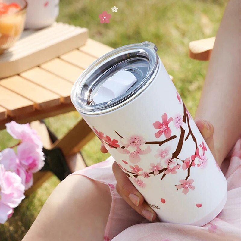 Cherry Blossom Stainless Steel Thermal Mug - Leak-Proof, Double Wall Insulated Coffee & Tea Tumbler