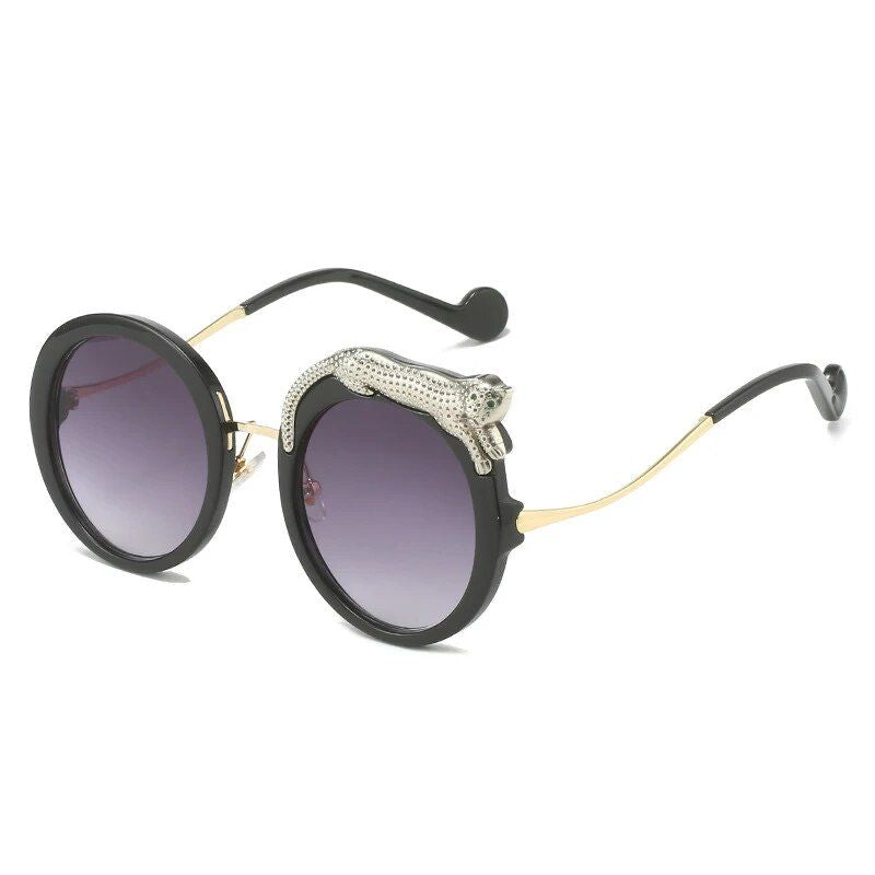 Luxury Crystal Leopard Round Sunglasses with UV400 Protection