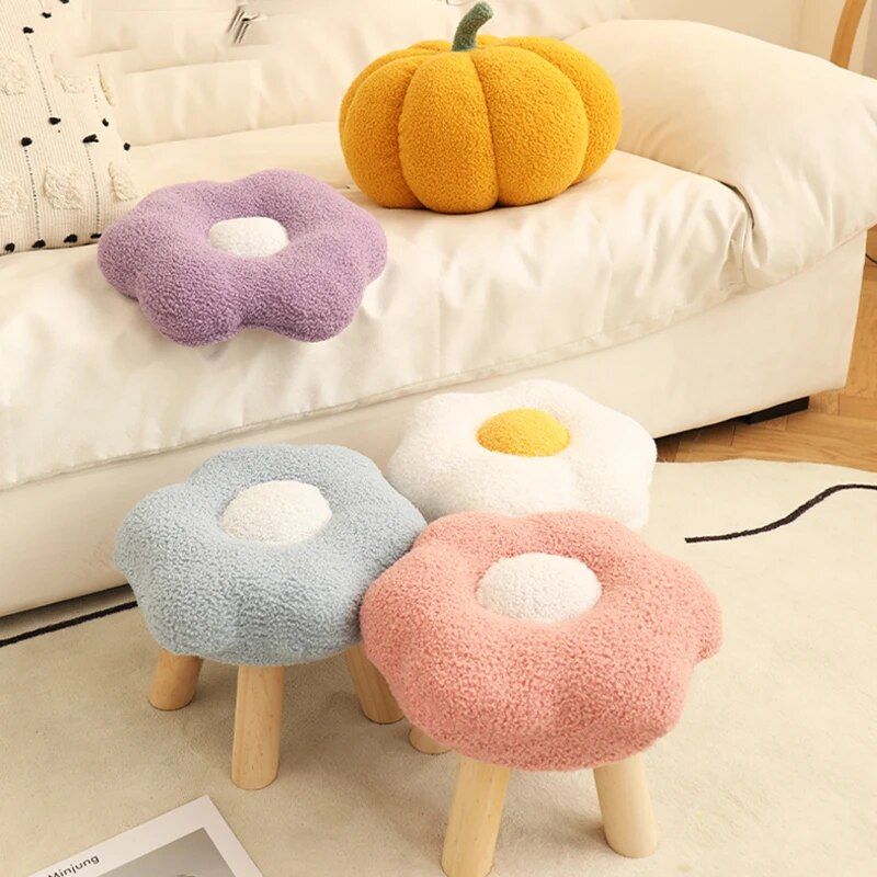 Colorful Flower-Shaped Wooden Stool Ottoman