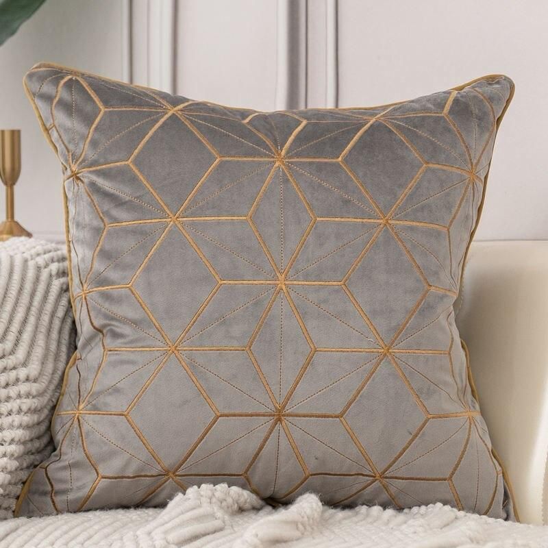 Geometric Plaid Embroidered Velvet Cushion Cover