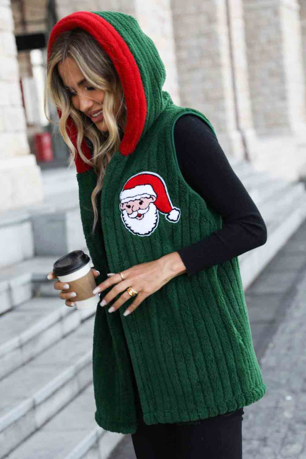 Christmas Graphic Contrast Hooded Brushed Vest