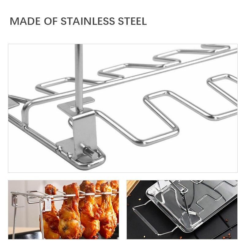 Ultimate BBQ Chicken Leg Wing Grill Rack with Stainless Steel Roaster Stand and Drip Pan