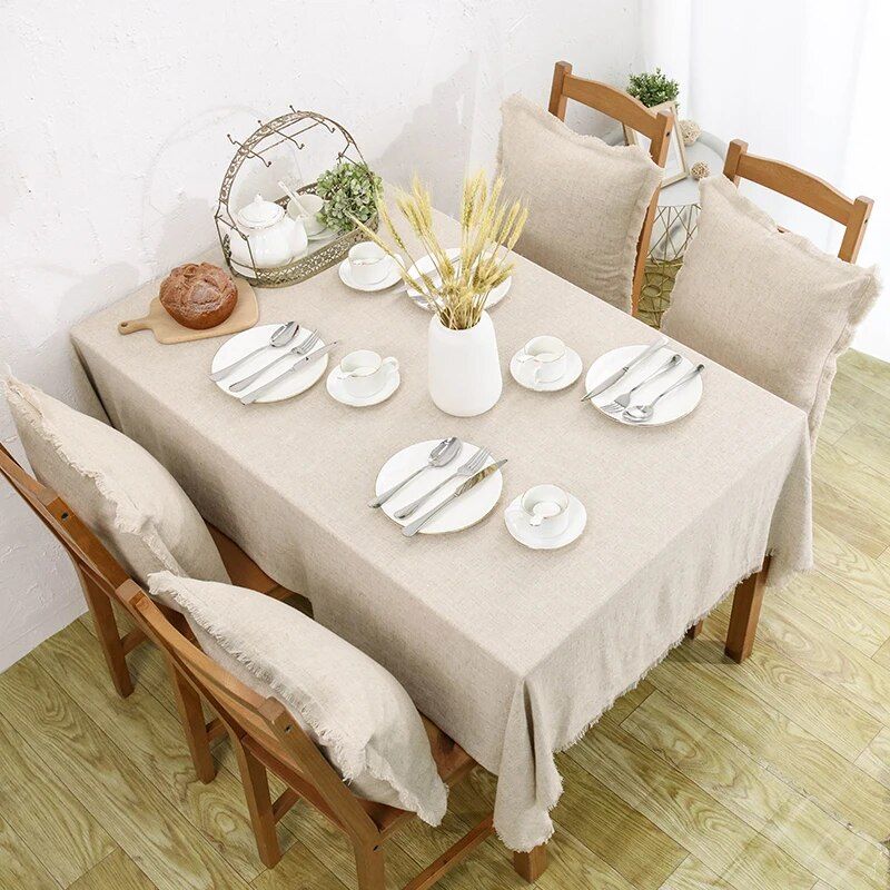 Boho Chic Cotton-Linen Tablecloth with Tassels