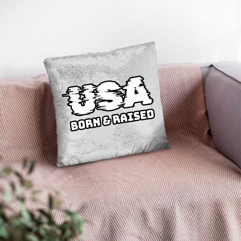 Born in the USA Sequin Pillow Case - Patriotic Design Pillow Case - Cool Design Pillowcase