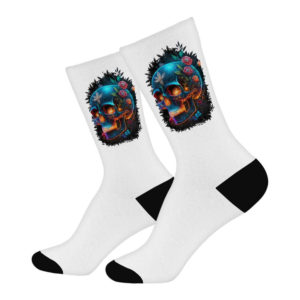 Cool Skull Socks - Floral Novelty Socks - Best Design Crew Socks