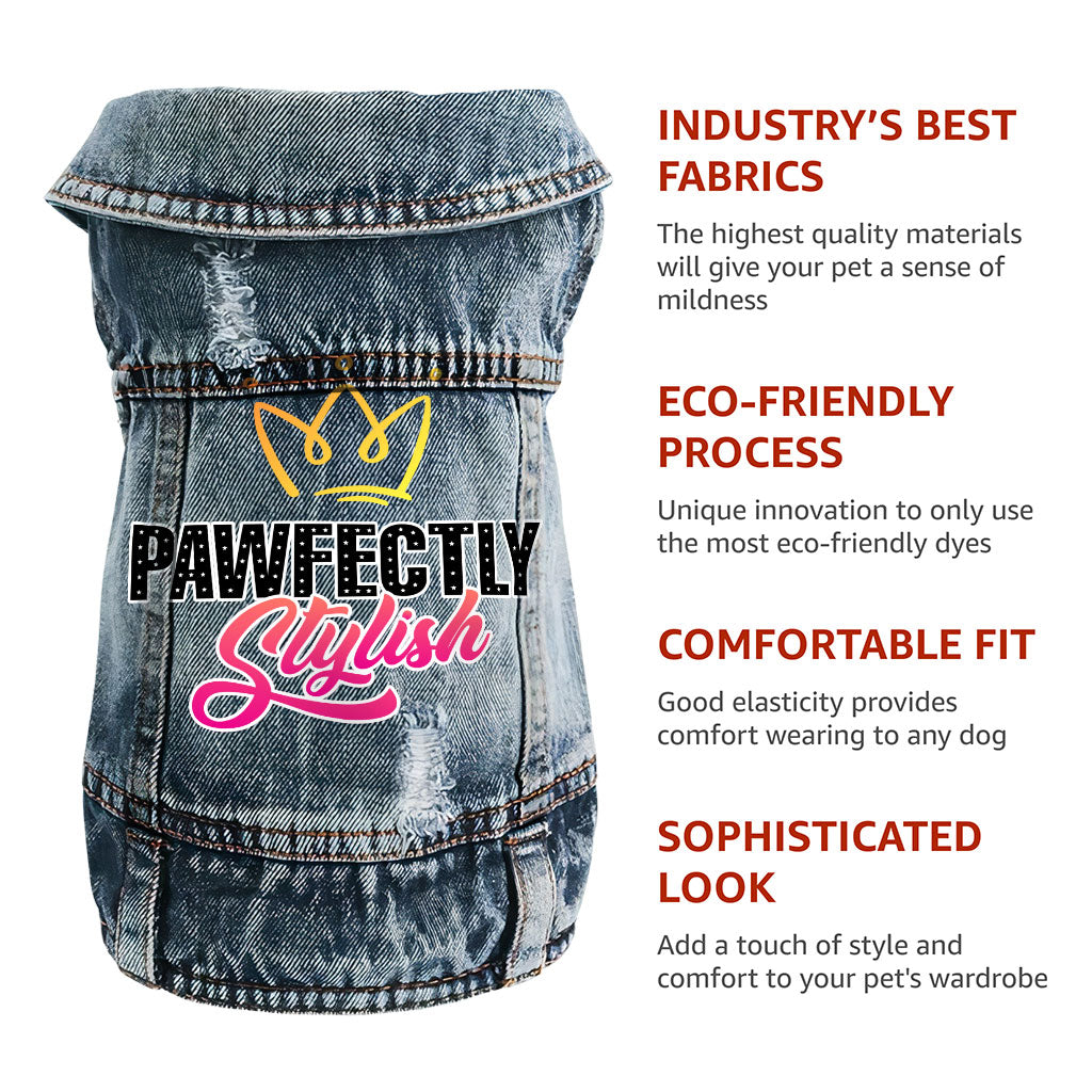 Pawfectly Stylish Dog Denim Vest - Crown Dog Denim Jacket - Printed Dog Clothing