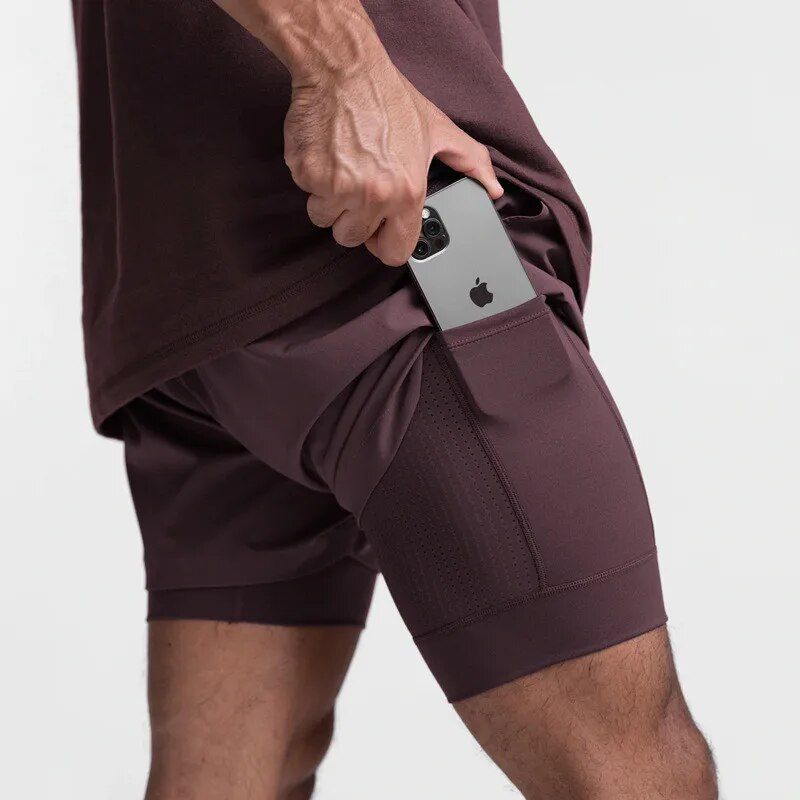 Men's 2-in-1 Breathable Running Shorts - Double Layer, Fitness & Jogging Gear