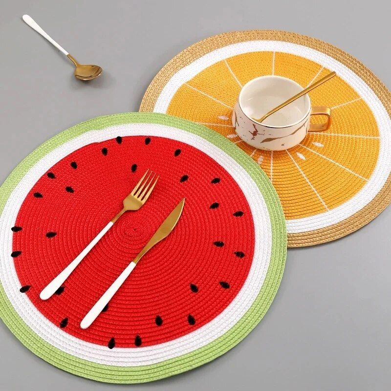 Charming Watermelon Lemon Round Placemats - Eco-Friendly Table Mats for Home Decor