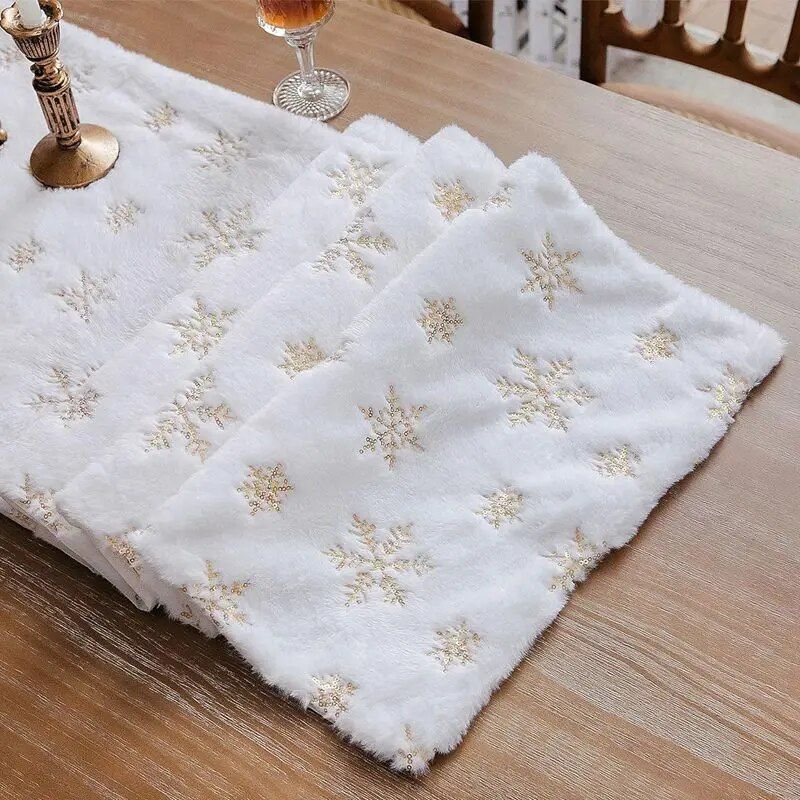 Sparkling Snowflake Faux Fur Christmas Table Runner