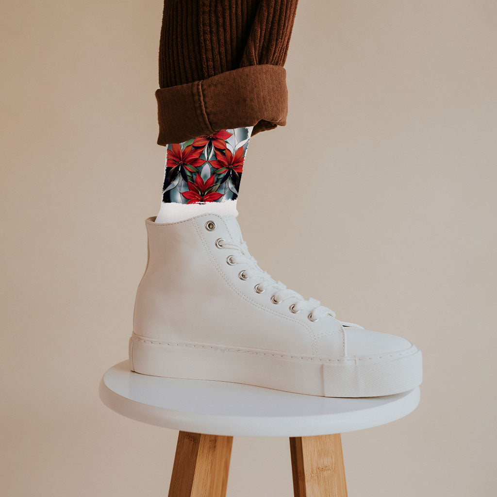 Beautiful Printed Socks - Graphic Novelty Socks - Floral Crew Socks