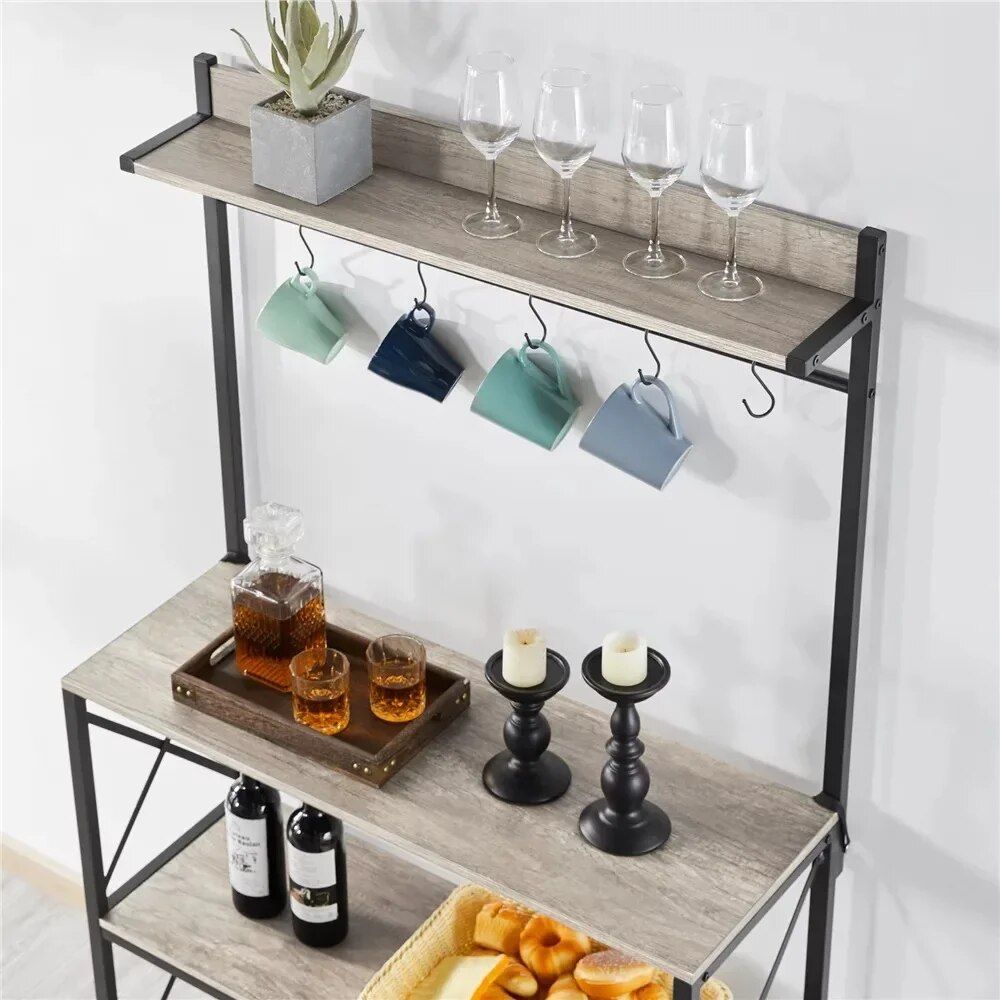 Versatile 4-Tier Steel Baker's Rack with S-Hooks and Shelves