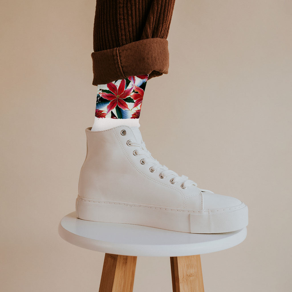 Flower Print Socks - Unique Novelty Socks - Art Crew Socks