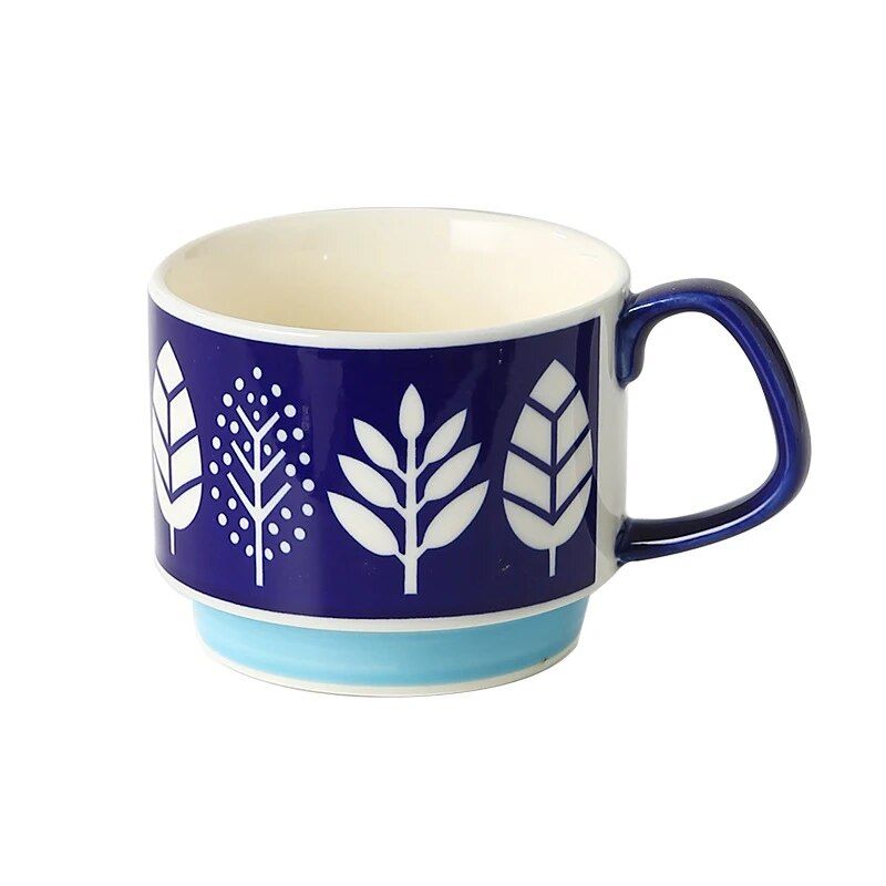 Japanese Retro Floral Ceramic Coffee Mug - 300ml Handgrip Cup for Office and Home