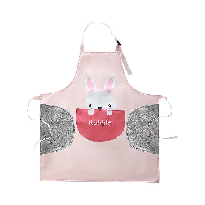 Charming Cartoon Animal Waterproof Apron with Big Pocket & Hand-Wiping Cloth