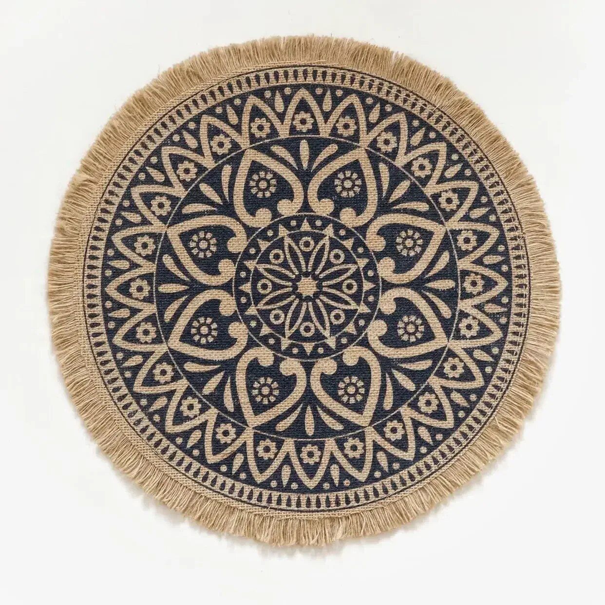 Chic Bohemian 15" Jute Placemat with Pompom Tassel - Eco-Friendly Table Decor