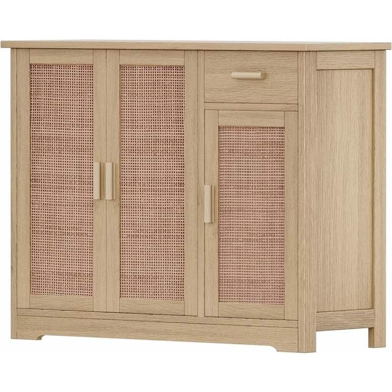 Bohemian Rattan-Decorated Multi-Purpose Storage Cabinet