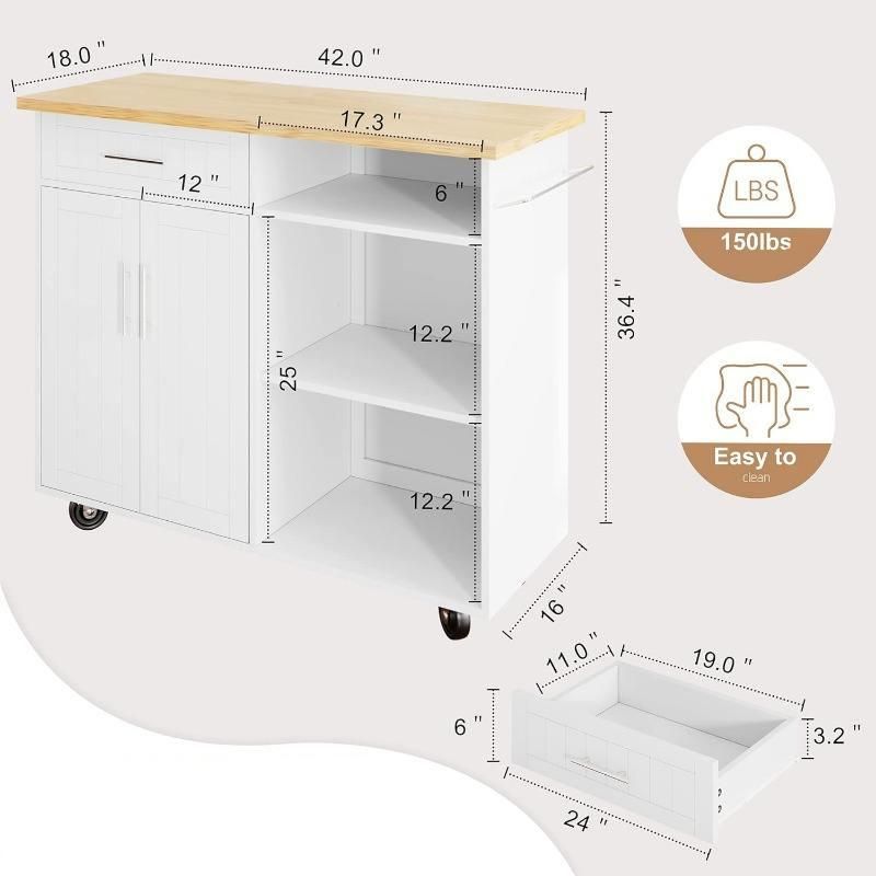 Versatile White Kitchen Island Cart with Storage and Wheels