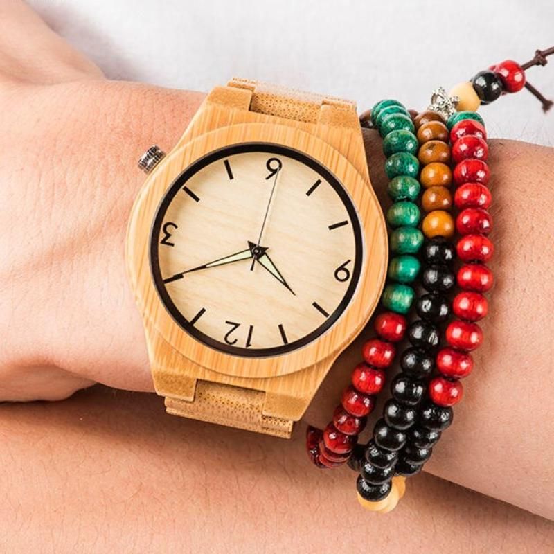 Men's Bamboo Wooden Quartz Watch: Elegant Timepiece with Luminous Hands