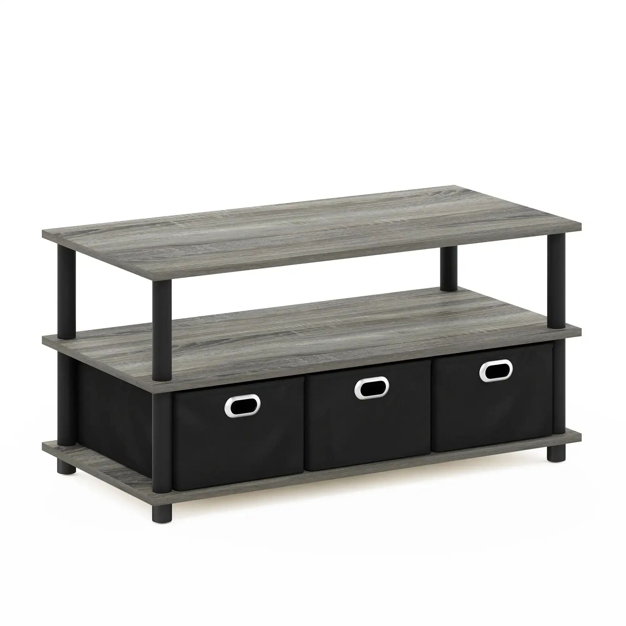 Modern Turn-N-Tube Coffee Table with Storage Bins, French Oak Grey/Black