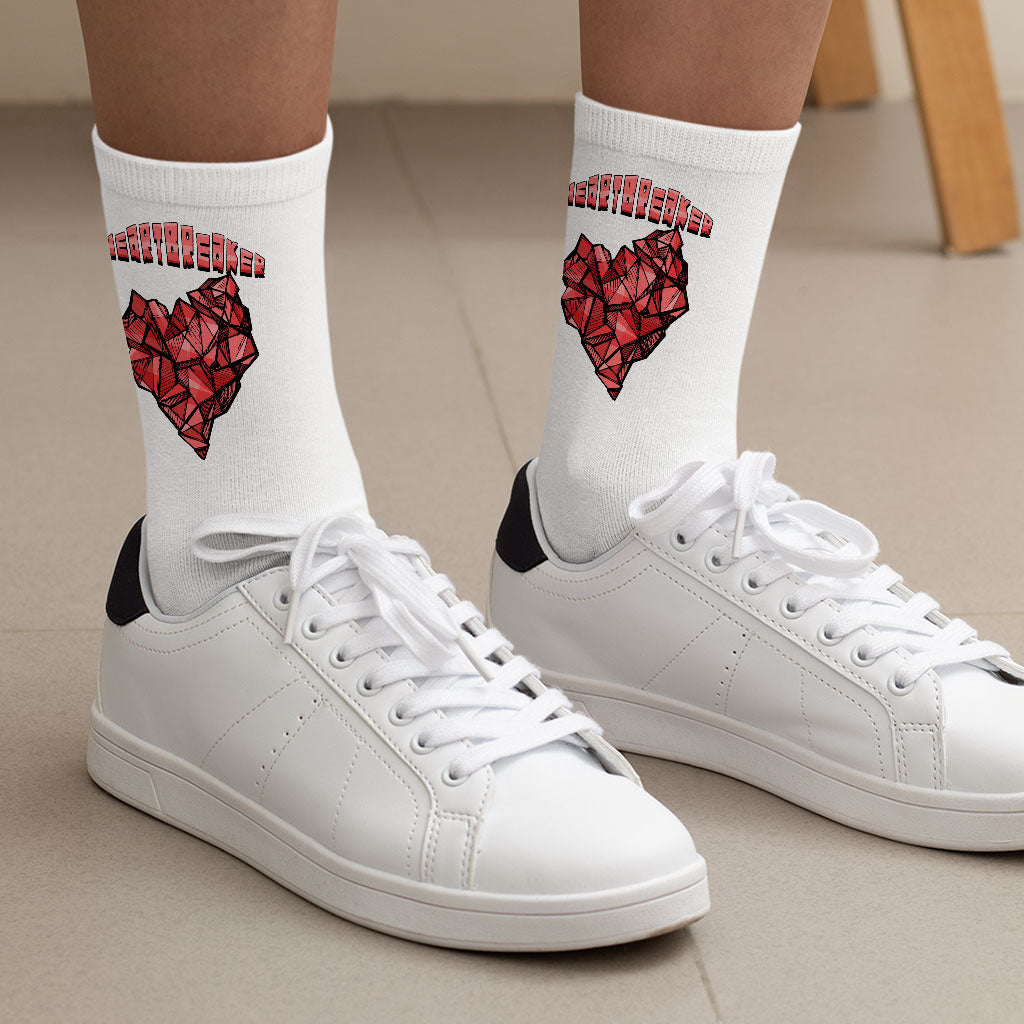 Heartbreaker Socks - Heart Print Novelty Socks - Graphic Crew Socks