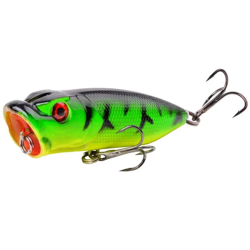 7cm Topwater Popper Fishing Lure with 3D Eyes and Treble Hooks