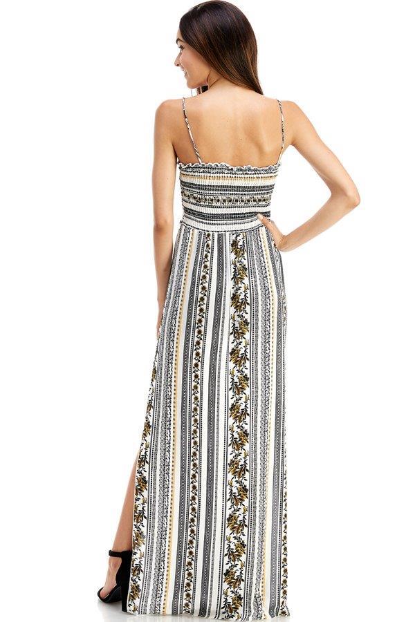 Ethnic Linear Print Smocking Tube Top Maxi