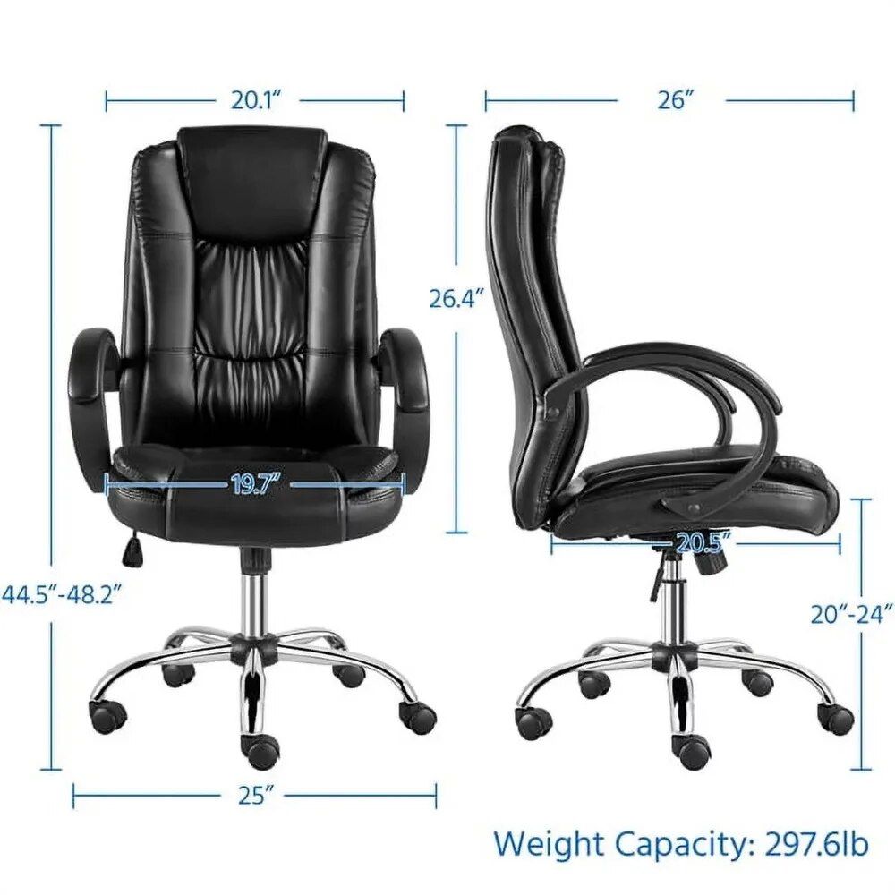 High-Back Ergonomic Swivel Office Chair - Adjustable, Faux Leather with Lumbar Support