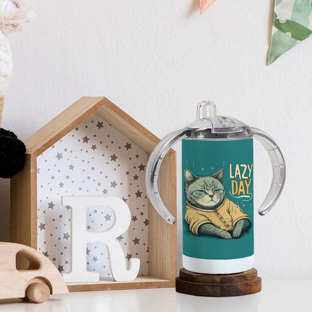 Lazy Day Sippy Cup - Funny Cat Baby Sippy Cup - Graphic Sippy Cup