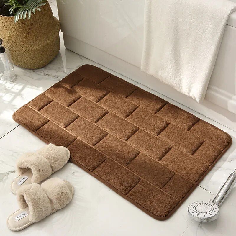 Luxurious Coral Fleece Memory Foam Bath Mat - Non-Slip, Super Absorbent Bathroom Rug