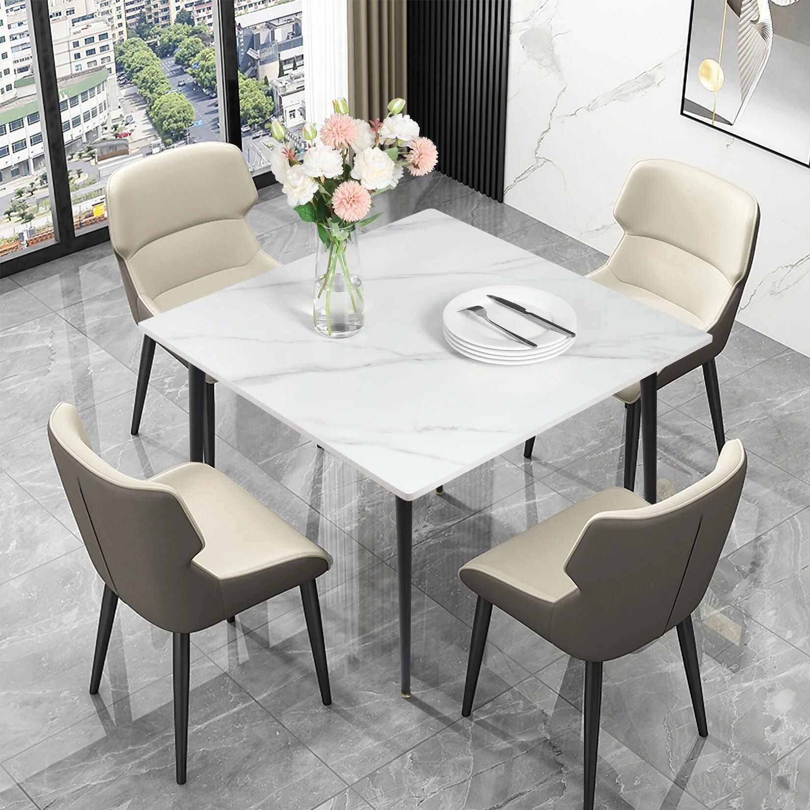 Modern Minimalist Sintered Stone Dining Table with Metal Legs