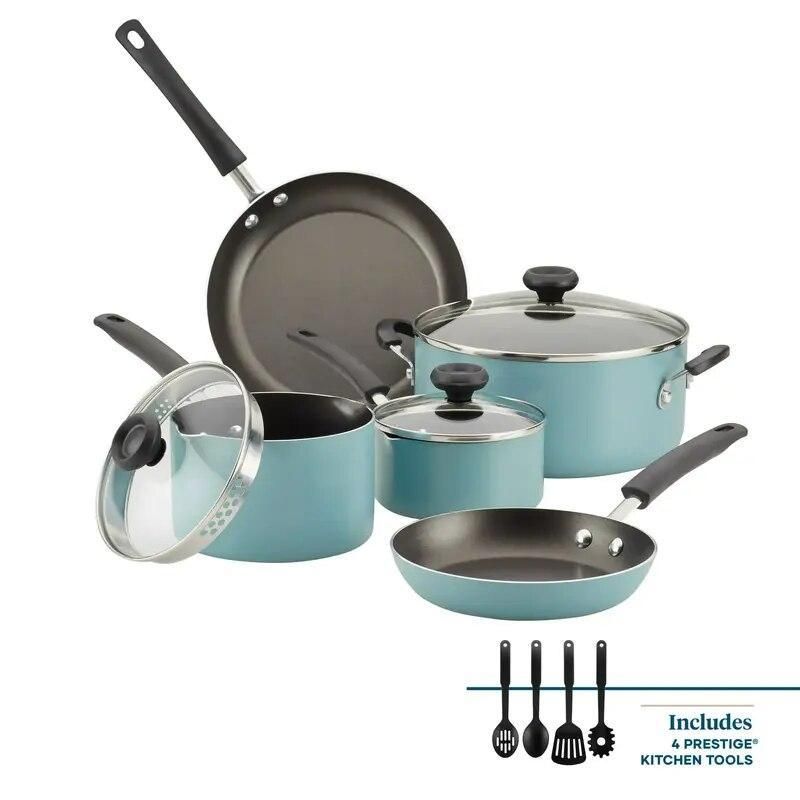 Deluxe Aqua 12-Piece Ceramic Nonstick Cookware Set - Eco-Friendly, Hand Wash Only