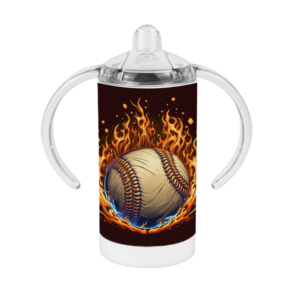 Cool Baseball Sippy Cup - Fire Graphic Baby Sippy Cup - Graphic Sippy Cup