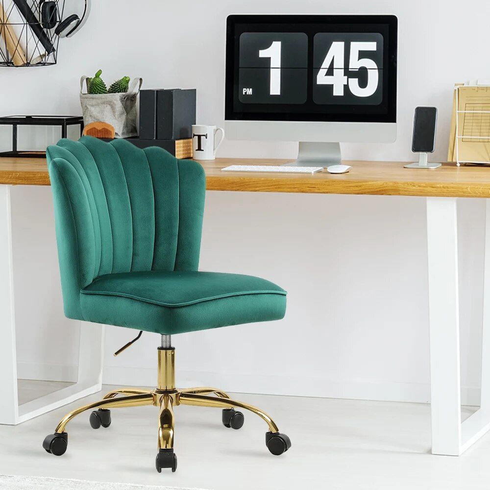 Chic Green Velvet Swivel Desk Chair: Ergonomic, Adjustable, and Rolling