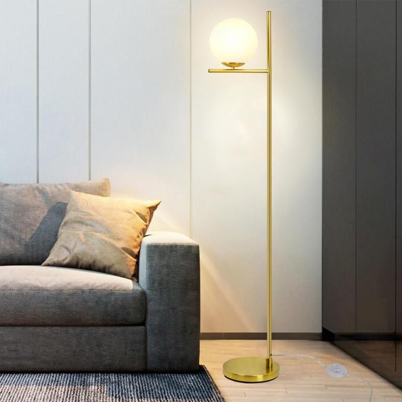 Elegant 9W LED Frosted Glass Globe Floor Lamp with Gold Finish