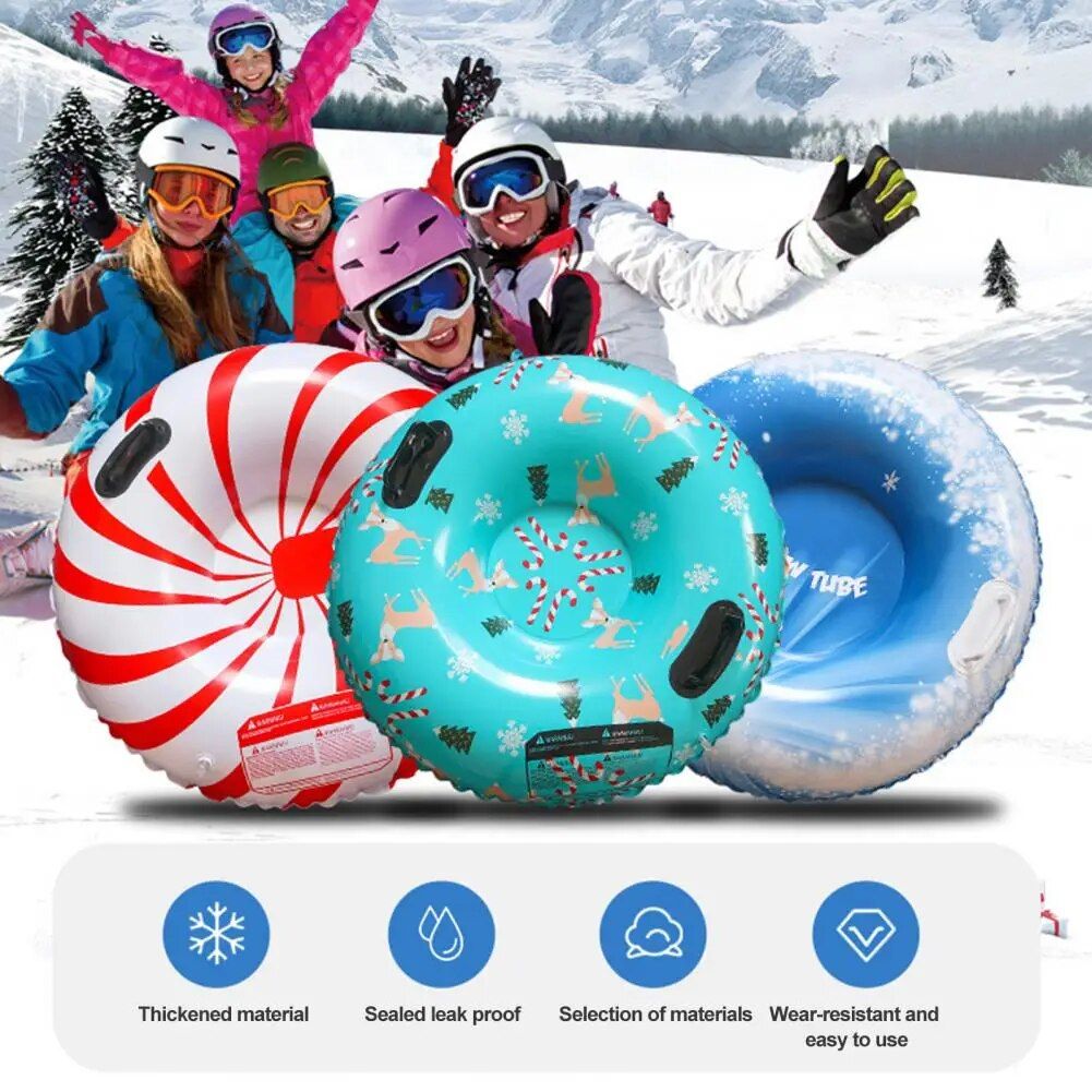 Heavy-Duty Inflatable Snow Tube with Cold-Resistant Snowflake Design