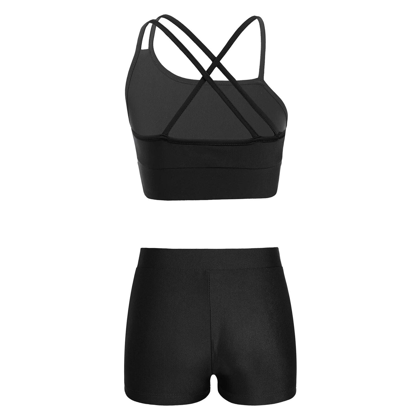 Girls' Active 2-Piece Sportswear Set: Sleeveless Crop Top & Shorts for Gymnastics and Dance