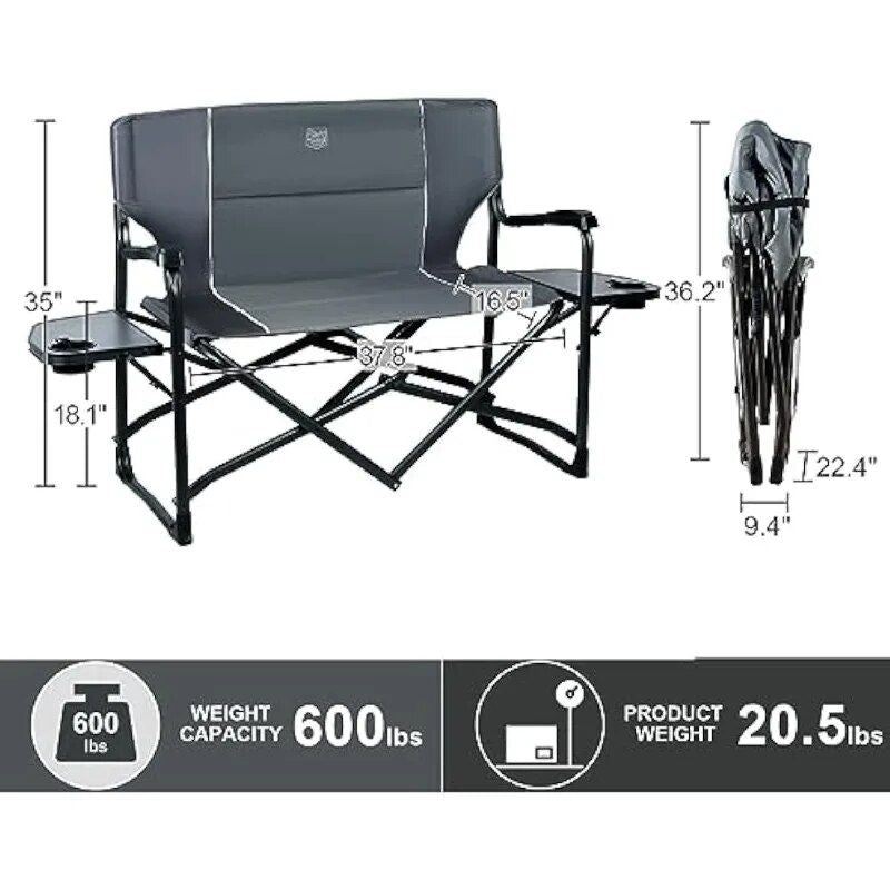 Extra Wide Heavy-Duty Double Folding Chair with Side Tables