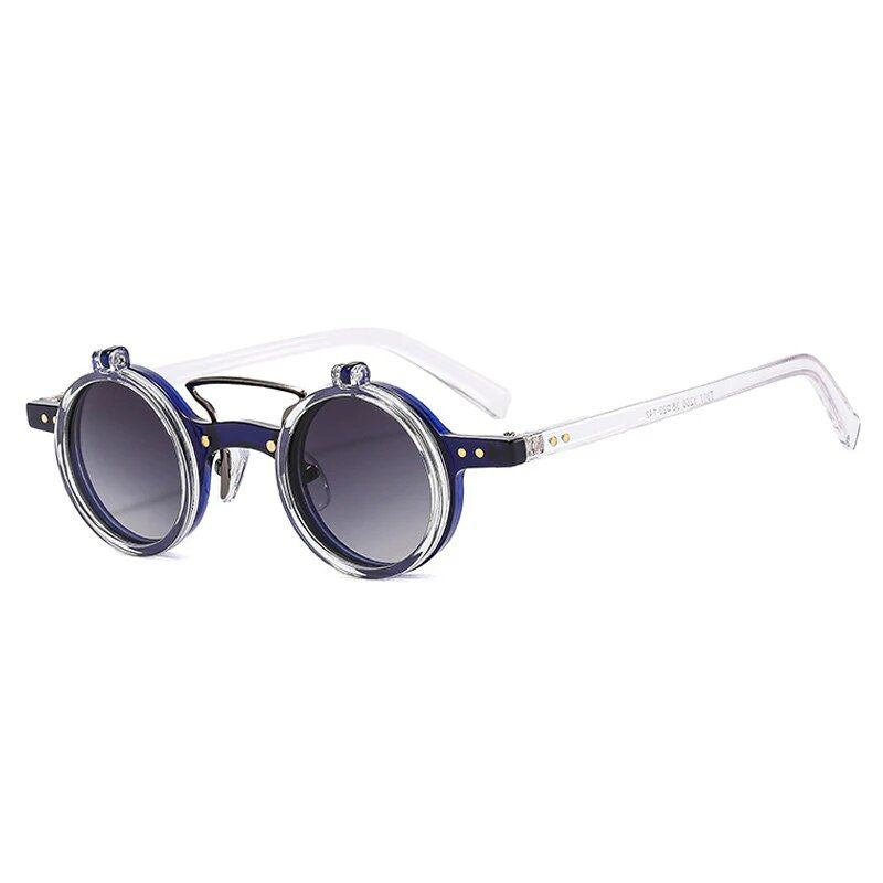 Chic Round Punk Sunglasses with Flip Lenses and UV400 Protection