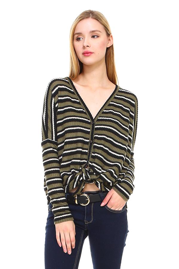 Stripe Button Down Dolman Sleeve Cardigan