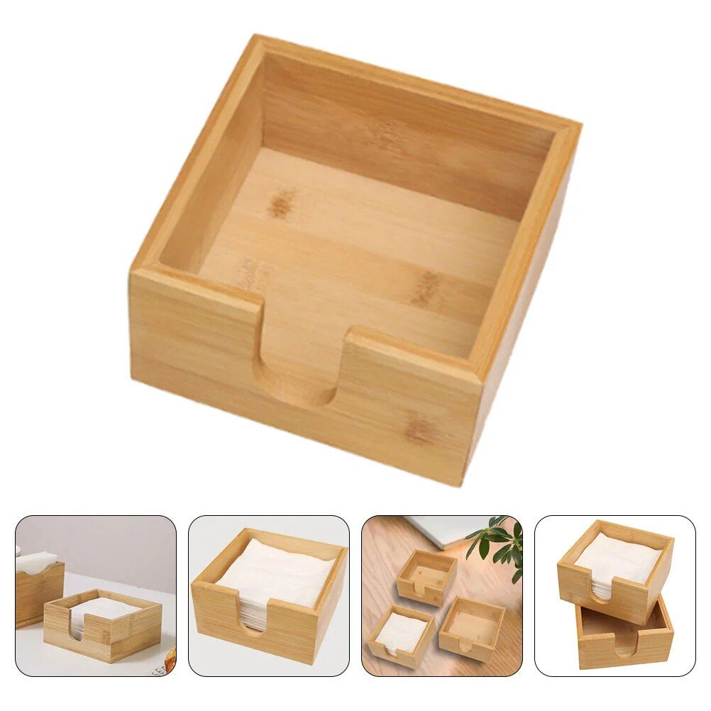 Bamboo Tissue Box - Multi-Function Square Napkin Holder for Home and Office