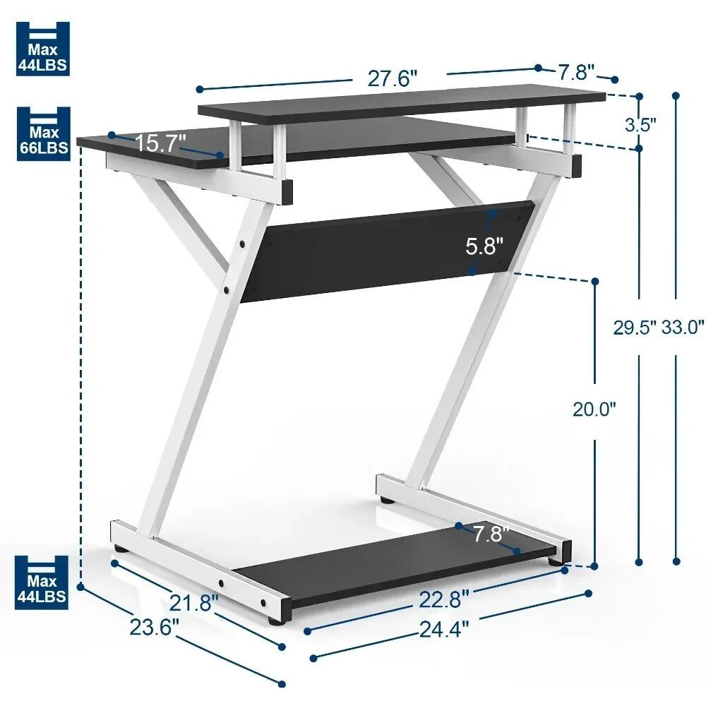 Compact Modern Z-Shaped Computer Desk with Monitor Shelf for Small Spaces